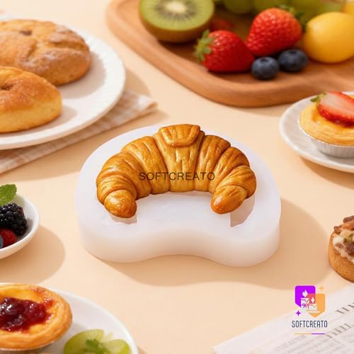 Image of Croissant Candle Mould Silicone | 3D Dessert Bakery Bread Shape Candle Making Silicone Mould | Cake Cupcake Wax Soap Resin Art Candle Molds for DIY Home Decoration (Croissant B)