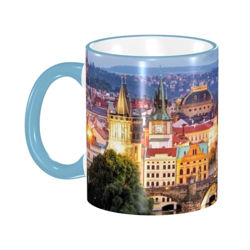 夕暮れ時の美しいプラハ アニメ マグカップ 耐熱 耐冷 電子レンジ対応 大容量 330ml コーヒーカップ 陶器 セラミック 朝食カップ 軽量 誕生日 人気 プレゼント
