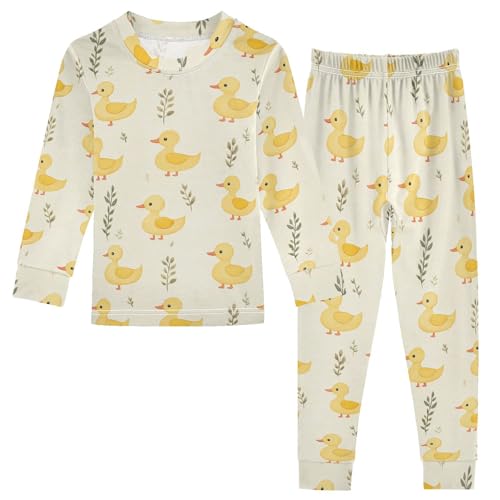 ALAZA Yellow Duck Leaf Cute 2 Piece Pajama Set Long Sleeve Top and Pants Sleepwear Unisex