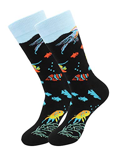 Real Sic Fun Socks for Men and Women - Cozy Cotton Dress Socks with Colorful Designs - Casual, Exotic Zoo Animal Patterned (Tropical Fish)
