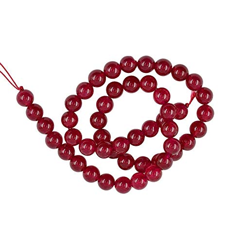 Potelin Natural Smooth Ruby Red Jade Gemstone Round Loose Beads Strand Stone Bead Chain DIY Crystal Semi-Finished Products for Jewelry Making Red