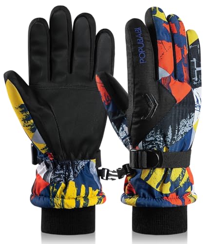 POPUBABI Handschuhe Kinder Wasserdicht Skihandschuhe Winter Fahrradhandschuhe Sport Laufhandschuhe für Klttern Snowboard Skifahren Radfahren Wandern