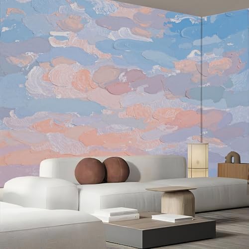 Papier peint ciel abstrait 3D paysage bleu rose pour salon et bureau - 4