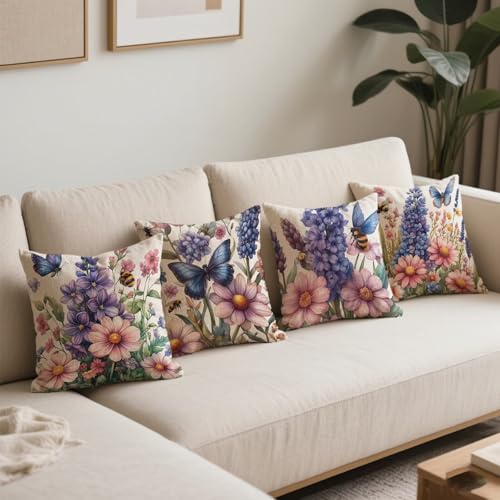 Cushion covers papillon lin taie d'oreiller décorative imperméable violet 45x45