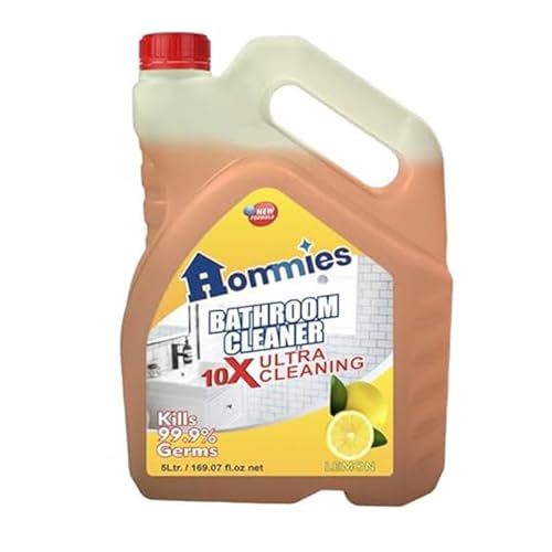 Image of Hommies Disinfectant Bathroom Cleaner Liquid - 5 Litre (Lemon) | Kills 99.9% Germs | Industrial Strength Floor & Tile Cleaner | Tough Stain Remover for Sinks, Slabs & Taps | Economy Refill Pack