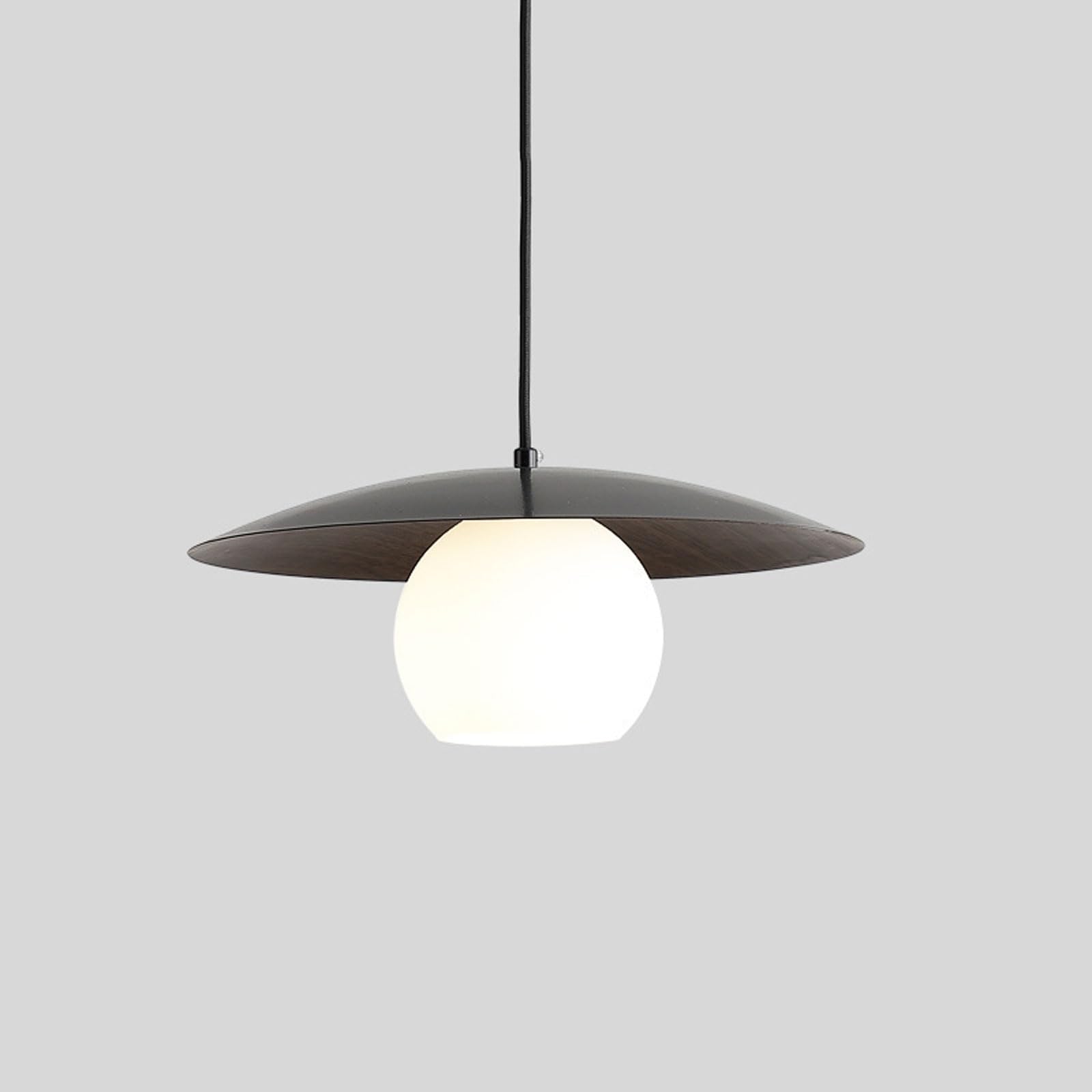 RSZCSMO Wood-Effect Dining Table Pendant Light 13.78in Creative Black & White Flying Saucer Glass Bedroom Hanging Lamp Suitable for Bar Counter, Balcony, Study Lighting Fixture