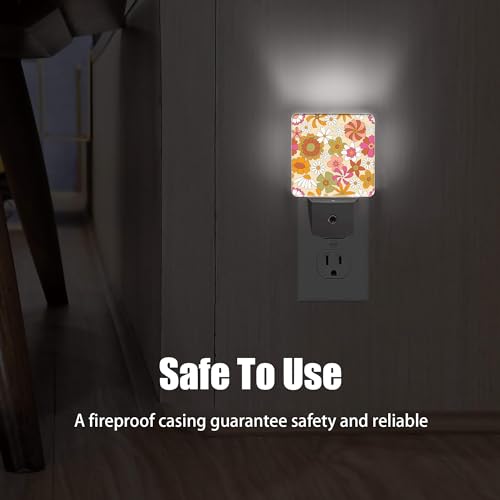 Image of Vintage Boho Floral Night Light Plug in Wall Lamp Smart Dusk to Dawn Sensor for Home Decorative, Kids Room Bedroom Bathroom Kitchen Hallway Gifts