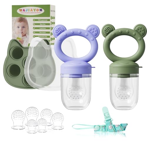 Image of Baby Breastmilk Popsicle Molds & Baby Fruit Feeder (4 Pack), Infant Food Freezer Tray Storage Containers, Silicone Teething Pacifier Feeder and Teether for Babies,Boys and Girls-Navy&Purple