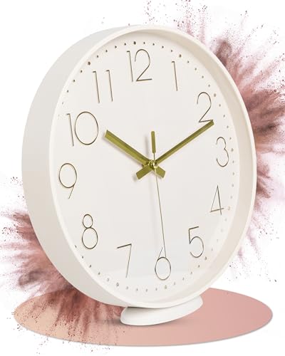 LATENO - Wanduhr Beige - Zum Aufstellen Oder Aufhängen - 30 cm - Lautlos - Klassisch Und Modern - Ohne Tickgeräusche - Für Wohnzimmer Büro UVM.
