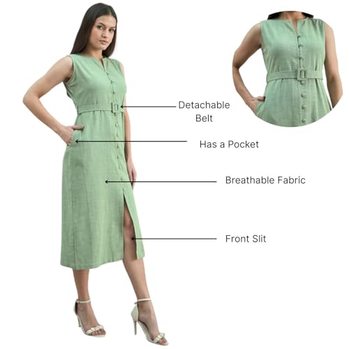 Image of Powersutra Comfort Fit Cotton Elasticated-Waist Striped Dress
