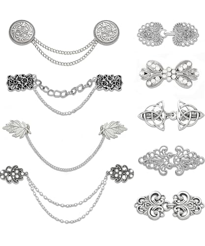 Ofeiyaa Vintage Sweater Cardigan Shawl Chain Clips Swirl Cape Cloak Collar Clasp Pin Retro Shirt Dress Lapel Brooch Pins Rose Flower Leaf Pearl Heart Rhinestone Renaissance Brooch Clip For Women Men