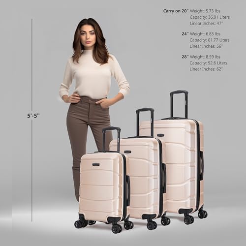 DUKAP SENSE 3 Pcs Hardside Luggage Sets | 20, 24, 28 inch Durable Lightweight Large, Medium and Carry on Suitcase | Zippered Suit Case with Gel Handles and Trolley | Champagne2