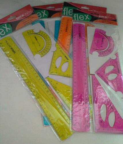 Tintaunita Kit Flexi flexible con regla de 30 cm + 2 escuadras de 45°/60° + transportador de 180° color liso