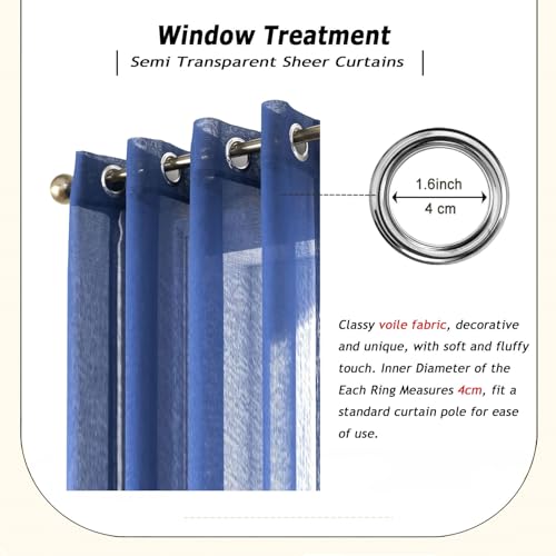 Voilage a oeillets bleu foncé rideau premium effet mousseline de soie 200 x 145 cm