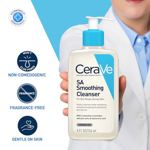 Image of CeraVe SA Smoothing Cleanser For Dry, Rough, Bumpy and Acne-Prone Skin, contains Salicylic Acid with no harsh microbeads, Dermatologist Recommended Face wash (236ml)
