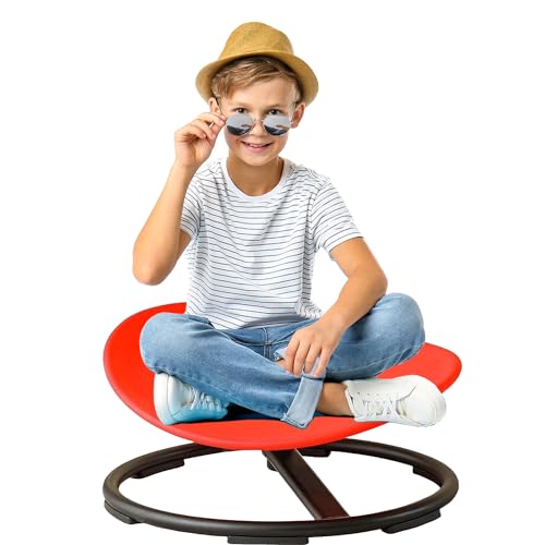 UIIKOLB Autism Kids Swivel Chair,Sensory Spinning Chair for Kids,Toddler Spinner seat Carousel Spin Sensory Chair for Kids,Training Body Coordination,Metal Base Non Slip Safer (Red)