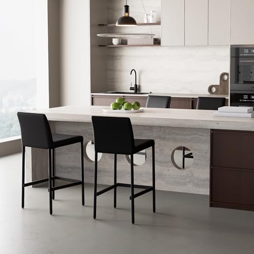 Kidol & Shellder Black Bar Stool Single Pack Faux Leather Counter Height Barstool with Back and Metal Legs, Upholstered Modern Bar Chair for Kitchen Island, No Assembly by Kidol & Shellder - Image 6