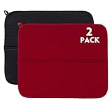 2Pcs Escurreplatos de Microfibra Absorbente para Tazas, Platos, Vasos, Ollas y Sartenes Antideslizante Alfombrilla Escurreplatos 46 x 41 cm absorbente para fregadero y vajilla, color negro y rojo