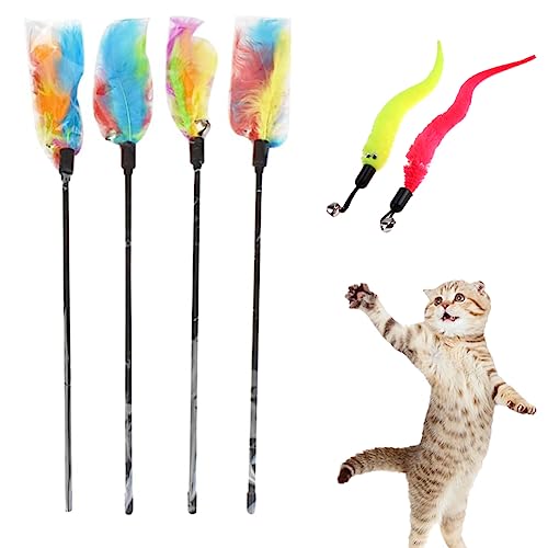 Juguete Interactivo Gato,Juguetes para Gatos,Plumas Juguete Gato,Varita Juguetes para Gatos Interactivos,Juguetes para Gatos Interactivos Varita con Campanas,con 2PCS Juguetes de Gusanos Mágicos