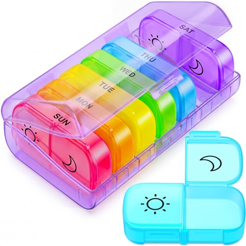 Image of AUVON XL Weekly Pill Organizer 2 Times a Day with Large Opening for Easy Filling, AM PM Pill Box 7 Day in Rainbow Colors, Portable Travel Pill Case for Medication, Vitamins, Fish Oils, Supplements
