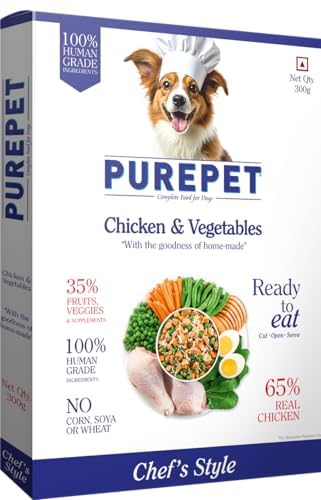 Image of Purepet Fresh Dog Food 300g | Chicken & Vegetables for Adults & Puppies | High Protein, 65% Real Chicken, 35% Fruits & Veggies | No Preservatives | Ready to Serve | All Breeds | Single Meal Pack