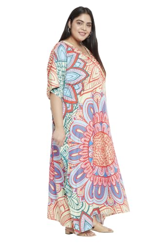 Image of Oussum Women Plus Size Kaftan Kimono Loose Maxi summer dresses for women Beach 3 /4 Sleeve Casual lounge dress Boho