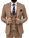 TIJOFA Double Breasted Suit Men Tan Suits for Men 3 Piece Men Suits Regular Fit Suit Men Slim Fit Wedding Suit for Men Groomsmen Suit One Button Formal Blazer Vest Pants L