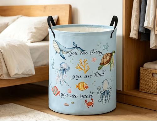 Image of ESSME Kids Laundry Basket,Ocean Hamper Collapsible Canvas Waterproof Storage Bin for Boys, Cute Hamper,Gift Baskets(Ocean)