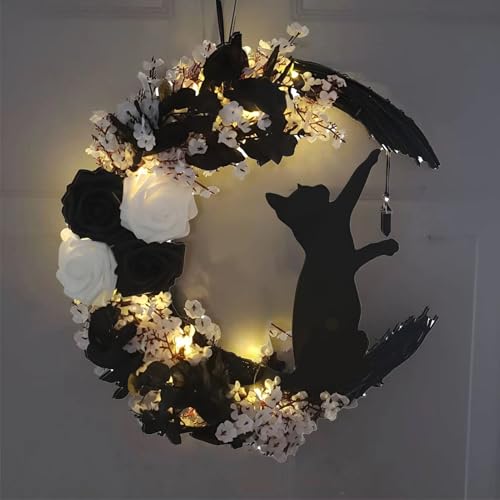 Couronne lumineuse chat pour porte d'Halloween sans installation complexe - 5