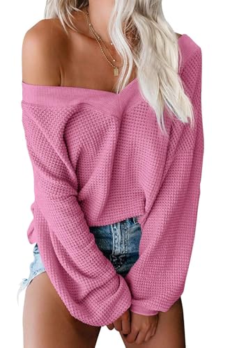 Image of ReachMe Women's Oversized Off The Shoulder Waffle Knit Tops