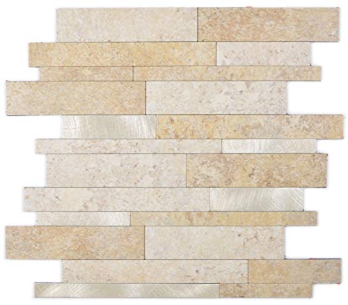 Compuesto de vinilo con aspecto de piedra Limestone marrón/dorado Mosaik azulejos pared azulejos cocina baño MOS200-36LBG_f