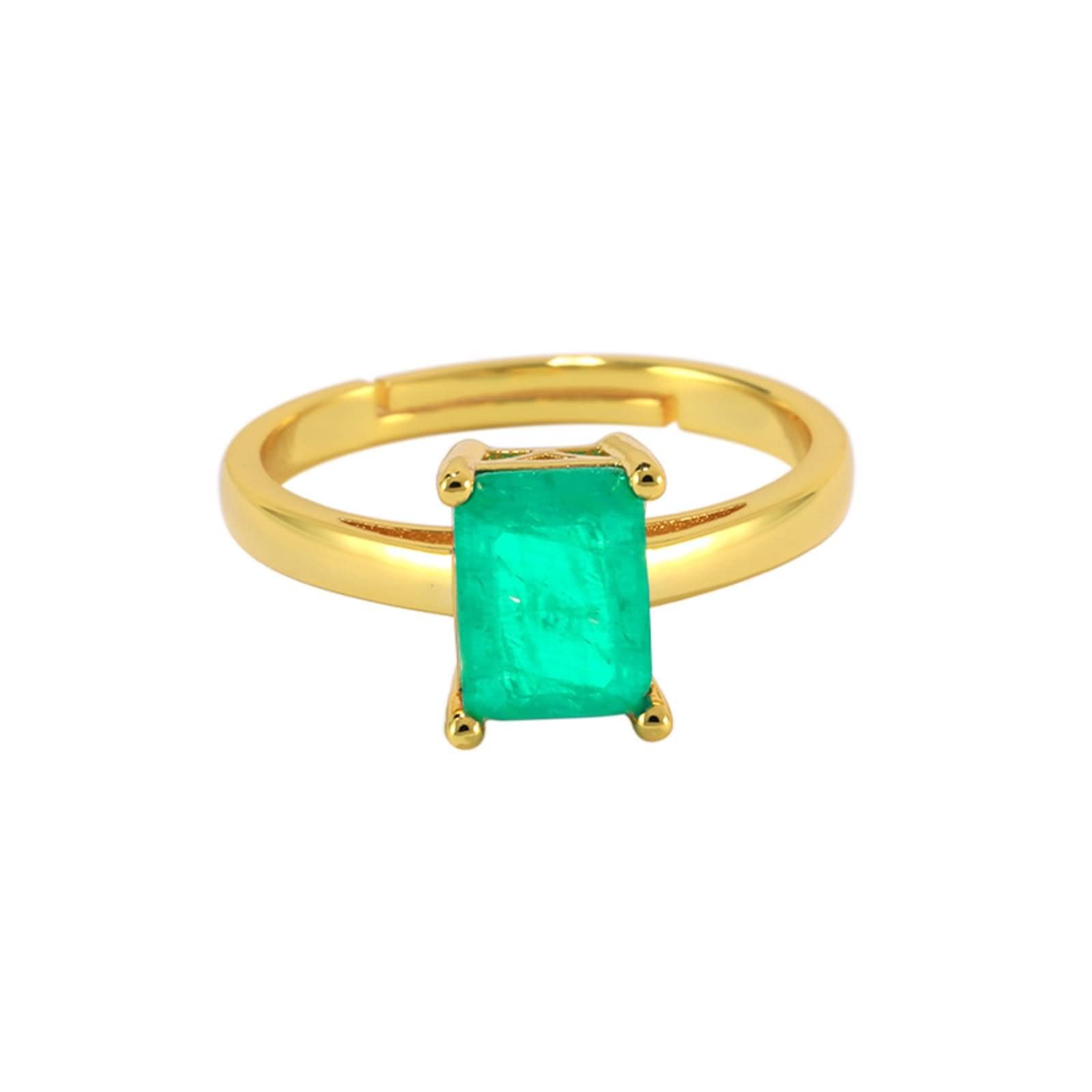WXKAGF Verstellbarer offener Ring, quadratische Gold-Verlobungsringe mit grünem Smaragd-Edelstein, S925-Sterlingsilber, verstellbar