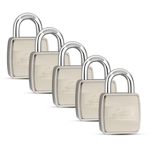 Image of Link Hi-Tech 60mm Padlocks 5Pcs-Set | Stainless Steel Body | Hardened Shackle | 3 Silver Keys with Hi-Tech Nickle & Keychain | Made in India| 3Keys for Each Padlock