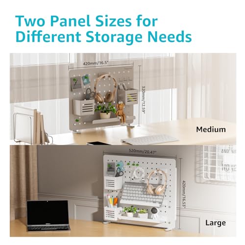 Image of PEGZONE Clamp on Desk Pegboard, 20.4 inch x 16.5 inch, with 15 Accessories, White | Magnetic Metal Peg Board, Desk Organizer for Office Gaming Home, Privacy Panel, Large