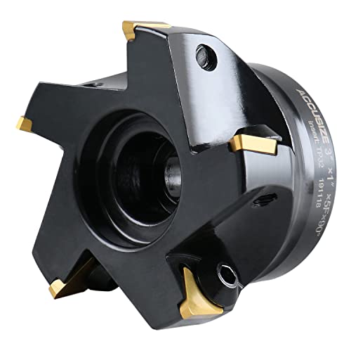 Image of Accusize Industrial Tools 3 inch Indexable Face Milling Cutter 90 Degree, Positive Rake with Tpg322, 2508-0018 | 90 Deg Positive Rake, Right-Hand Cut, 5 TPG322 Inserts, 1 in Bore