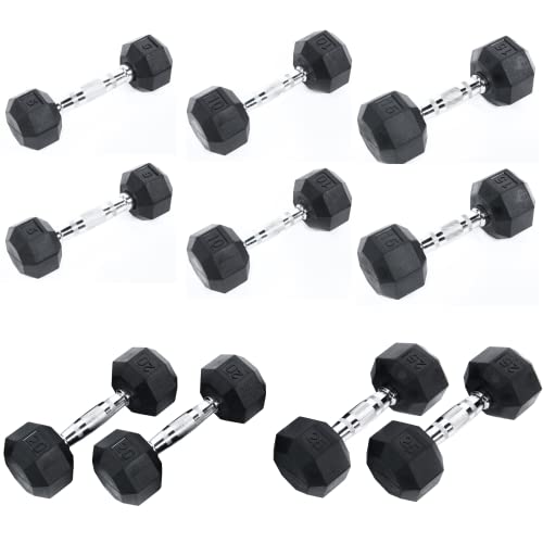 Ader Rubber Coated Hex Dumbbell Set 5-25 lbs