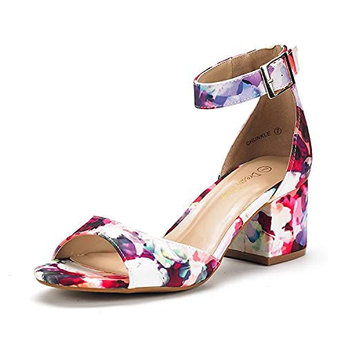 DREAM PAIRS Womens Heels, Chunk Low Heel Comfortable Pump Sandals Dress Shoe,Size 9,Floral,CHUNKLE