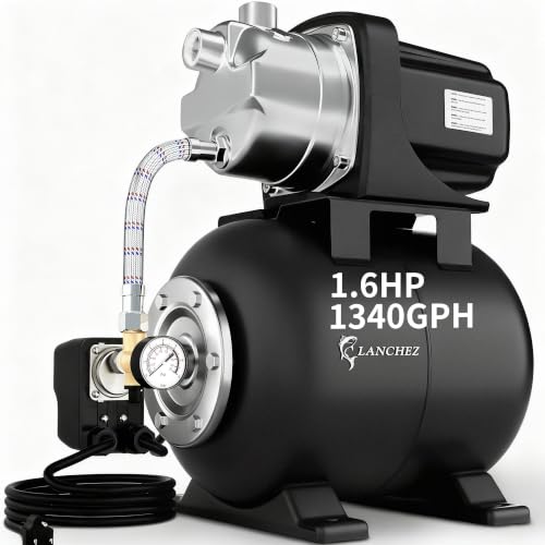 Image of Lanchez 1.6HP Shallow Well Garden Pump, Stainless Steel Irrigation Pump, 1340 GPH, Automatic Water Booster Jet Pump for Home, Garden, Lawn,Irrigation, 115V, Matte black