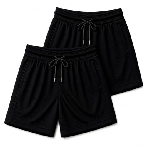 Image of RISH Kids Dri-Fit Sports Shorts for Boys & Girls | Breathable Polyester Activewear Shorts with Elasticated Waist, Drawstring & 2 Side Pockets | Solid Black