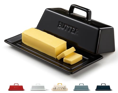 Kook Ceramic Butter Dish with Lid, Kitchen Countertop Butter Keeper, Serving Tray with Cover...