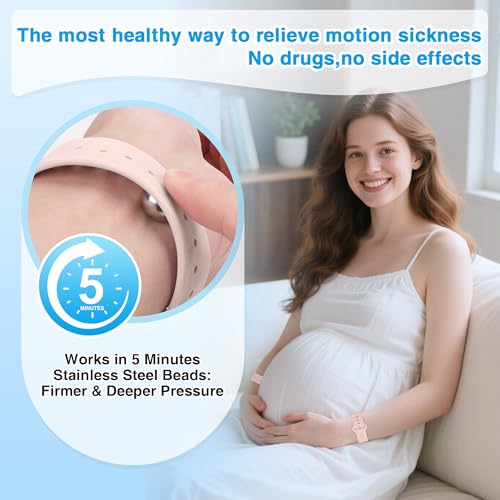 Image of Motion Sickness Bracelets for Travel: Acupressure Anti Nausea Wristband for Morning Sickness - Sea Sickness Wristbands for Car Boat Air - Nausea Bands for Motion Sickness Black /Starlight /Pink