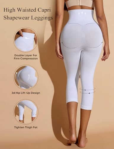 Image of Shapewear Leggings for Women Tummy Control High Waisted Capri Body Shaper Butt Lift Thigh Slimmer