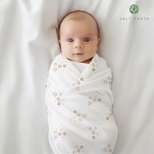 Image of Salt Earth 100% Organic Cotton GOTS Certified 2-Layered Swaddle Baby Blanket, 4 Pack,47 inchx47 inch Receiving Blankets for Swaddling,Wrap for Boy & Girl, Newborn Baby Essentials, Registry (Star & Rainbow)