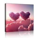 ロマンチックなハートクラウドキャンバスプリントモダンサンセットウォールアートポスターリビングルームカップルホテルホームデコレーションピンク45x45cmインナーフレーム用ストレッチアートワーク