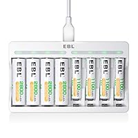 EBL 8 Slot Caricabatterie Indipendente per AA & AAA Batterie Ricaricabili, 9010 Caricatore con LED...