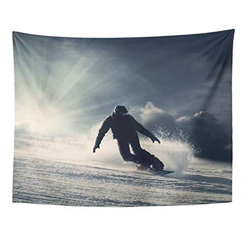 SPXUBZ Tapiz de pared azul para snowboard, snowboard, se desliza por la colina nevada, blanco, invierno, esquí, deporte, decoración para colgar en la pared, tapiz de tela suave, impresión perfecta