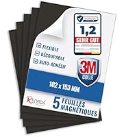 Film Magnétique Autocollant Reorda - Lot de 5 Feuilles Adhésives avec 3M Puissantes - Plaques Découpables pour Réfrigérateur, Tableau, Affiches et Bricolage DIY