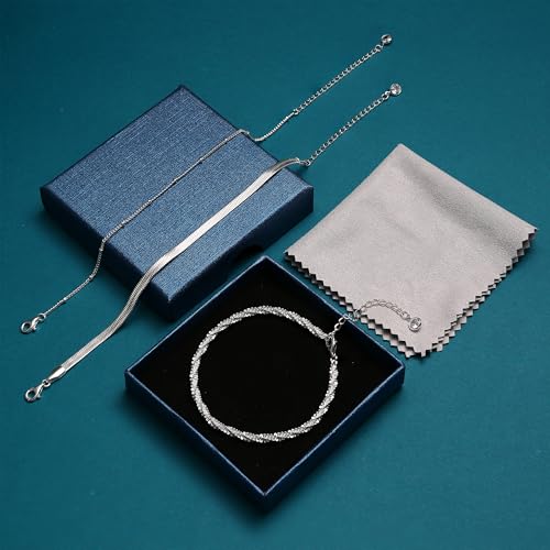 CASSIECA CASSIECA 3Pcs Armband Damen 925 Sterling Silber Armbänder Silver Armband Set Verstellbare Stapelbare Kettenarmband für Damen Mädchen - Zusatzansicht 4 | Schmuck