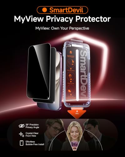 Image of SMARTDEVIL 2 Pack Privacy Screen Protector for Phone pro max2027, 28 Anti-Spy 9H Tempered Glass, Impact & Scratch Resistant, Auto Dust & Bubble-Free Install Frame, Easy to Install, Case-Friendly