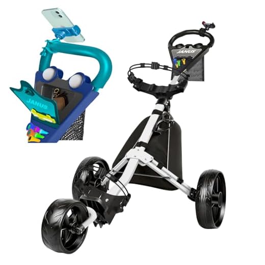 JANUS Golf Cart, Foldable Golf Push cart, Golf Bag cart，Golf Pull cart with with Phone Holder and Storage Bag